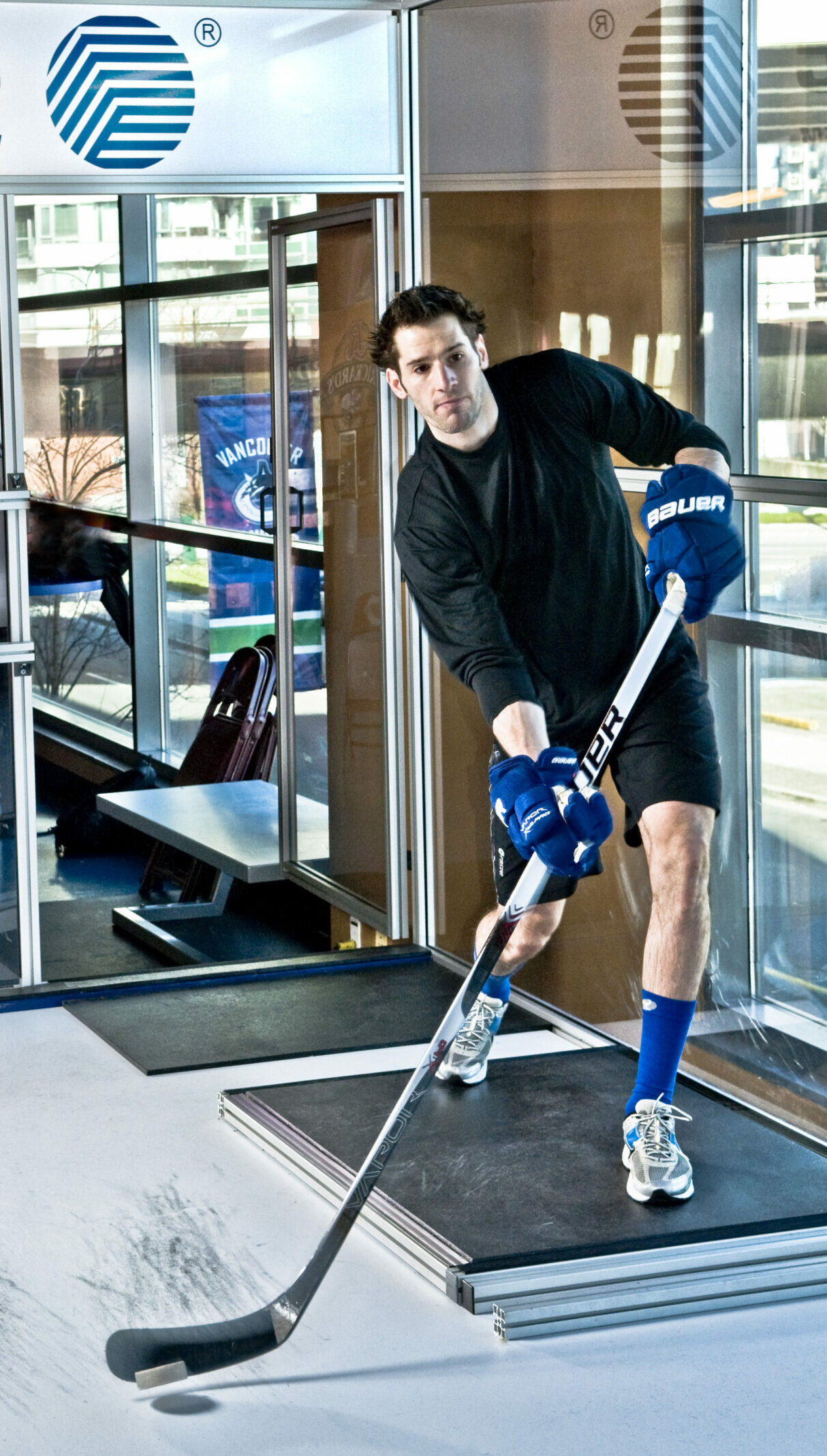 Hockey player using the RapidShot hockey training system